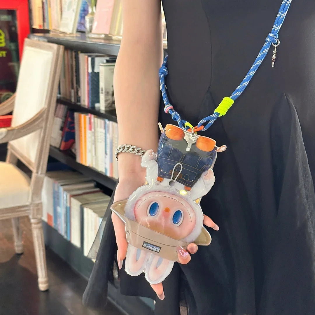 Cute Labubu iPhone Case with Rotating Mirror & Lanyard – Kawaii Protective Cover