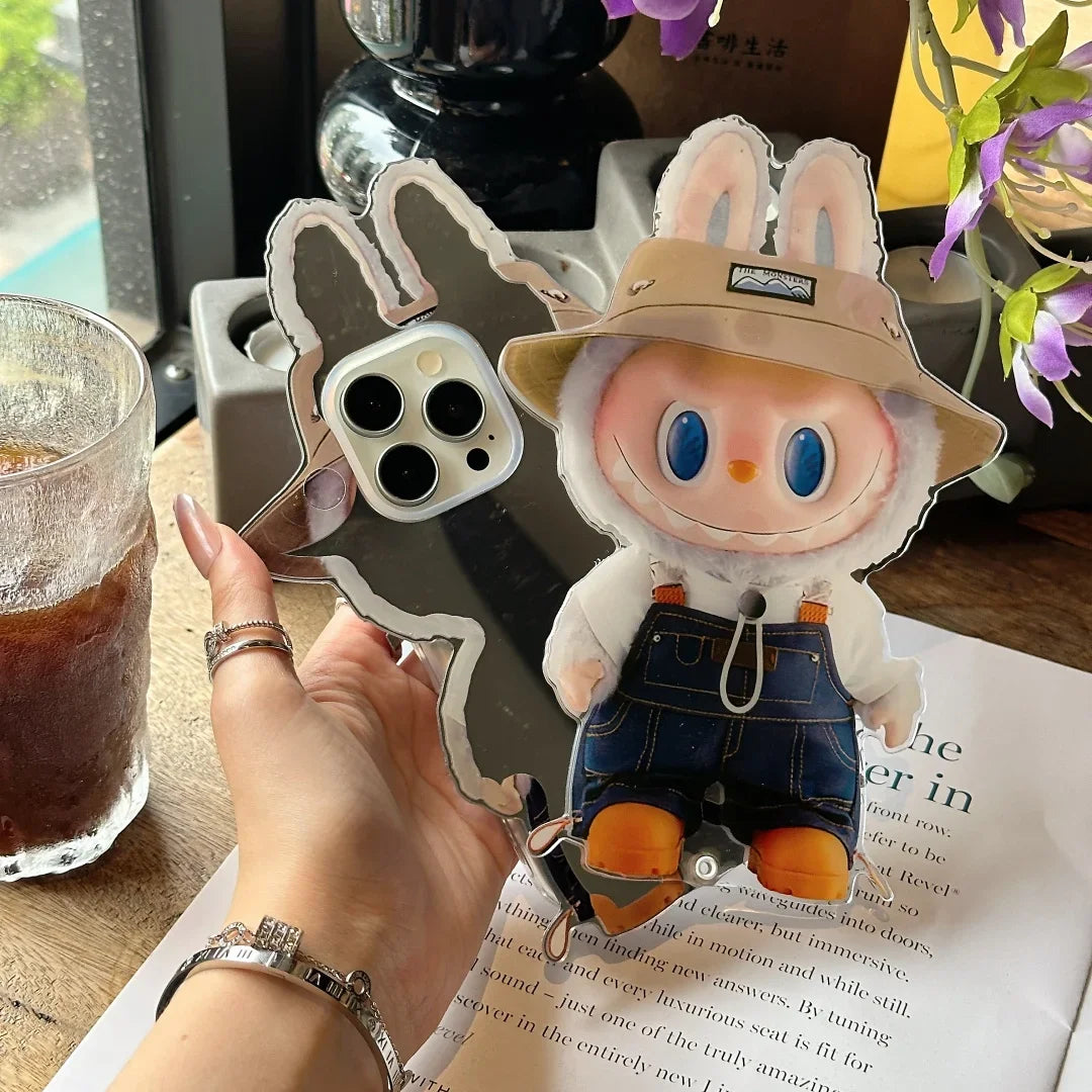 Cute Labubu iPhone Case with Rotating Mirror & Lanyard – Kawaii Protective Cover