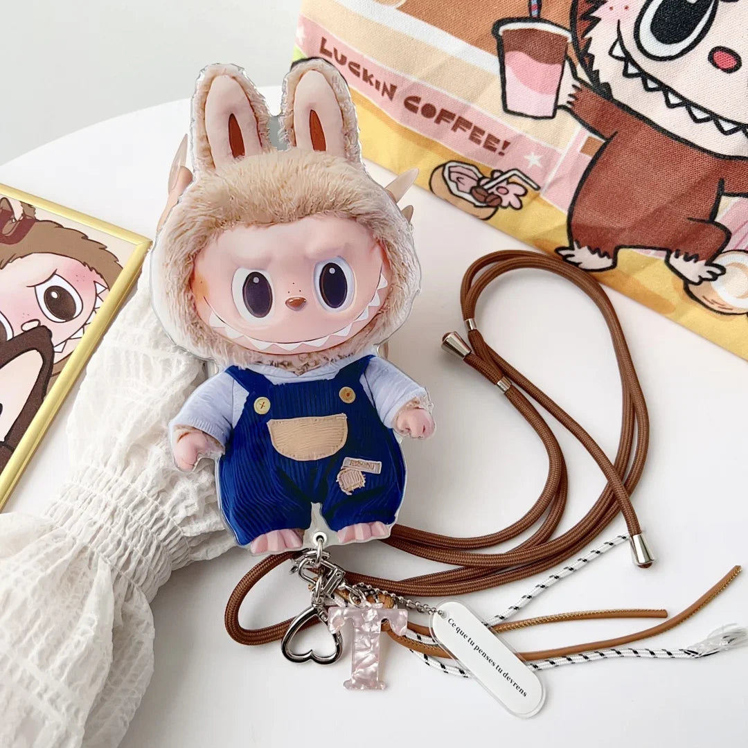 Cute Labubu iPhone Case with Rotating Mirror & Lanyard – Kawaii Protective Cover