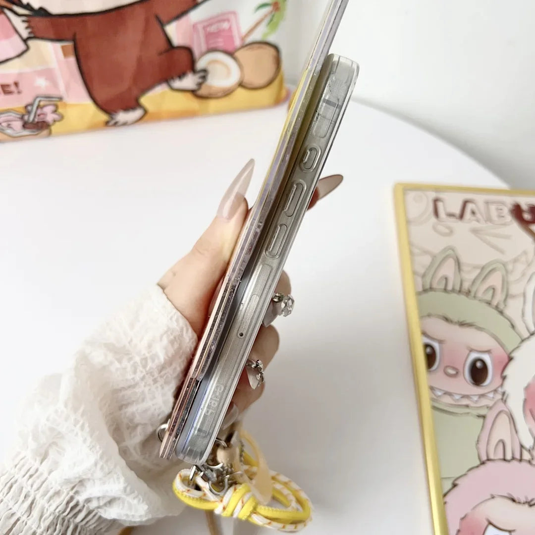 Cute Labubu iPhone Case with Rotating Mirror & Lanyard – Kawaii Protective Cover