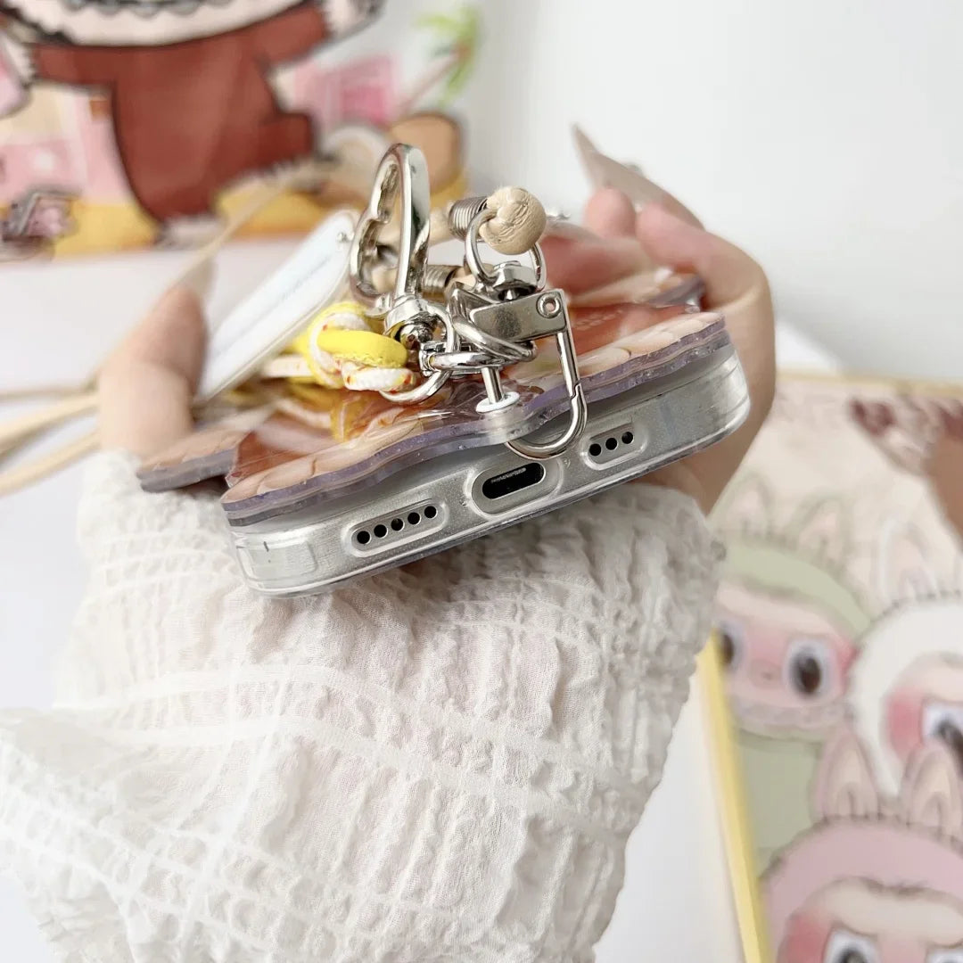 Cute Labubu iPhone Case with Rotating Mirror & Lanyard – Kawaii Protective Cover