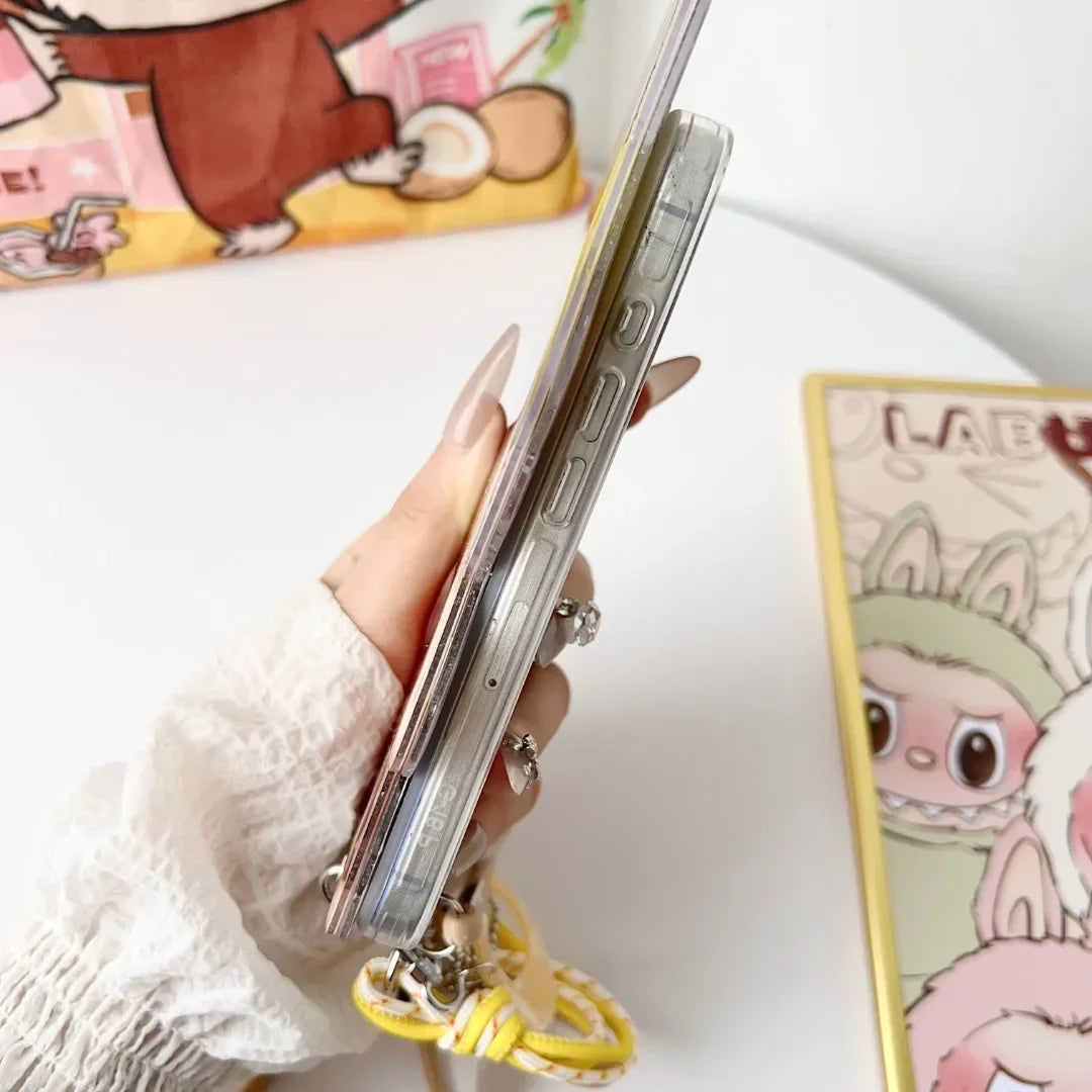 Cute Labubu iPhone Case with Rotating Mirror & Lanyard – Kawaii Protective Cover
