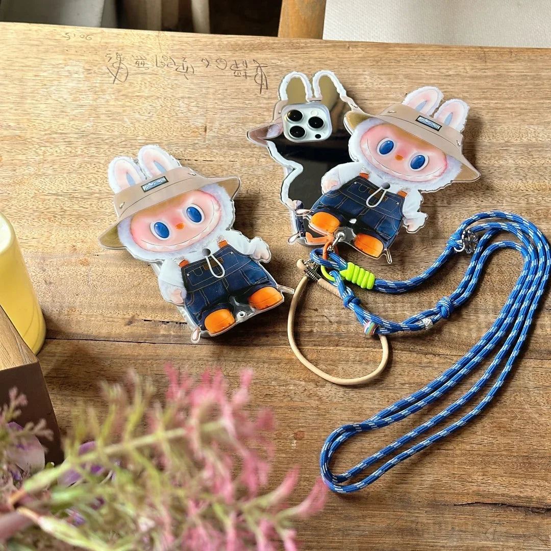 Cute Labubu iPhone Case with Rotating Mirror & Lanyard – Kawaii Protective Cover