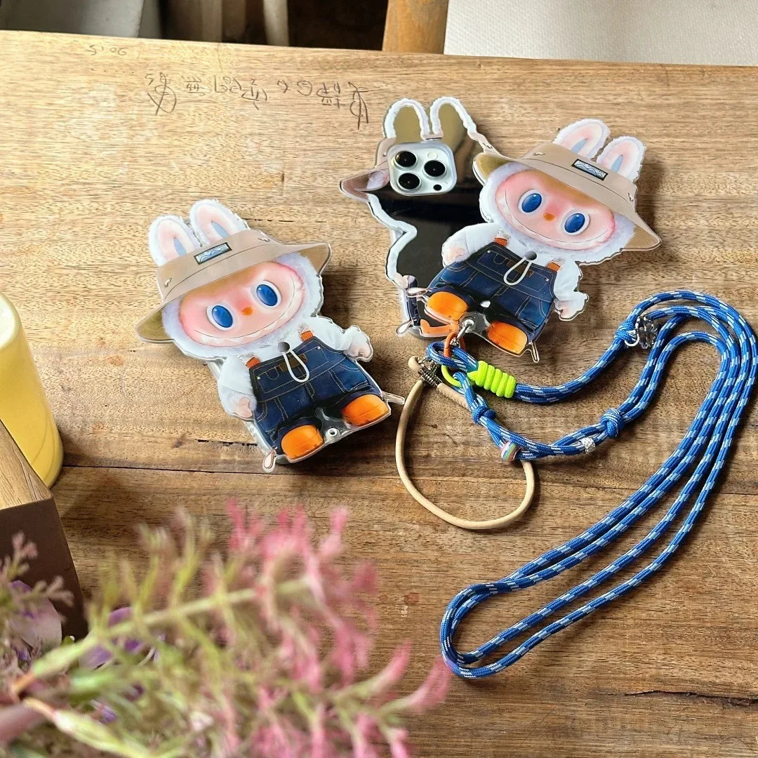 Cute Labubu iPhone Case with Rotating Mirror & Lanyard – Kawaii Protective Cover