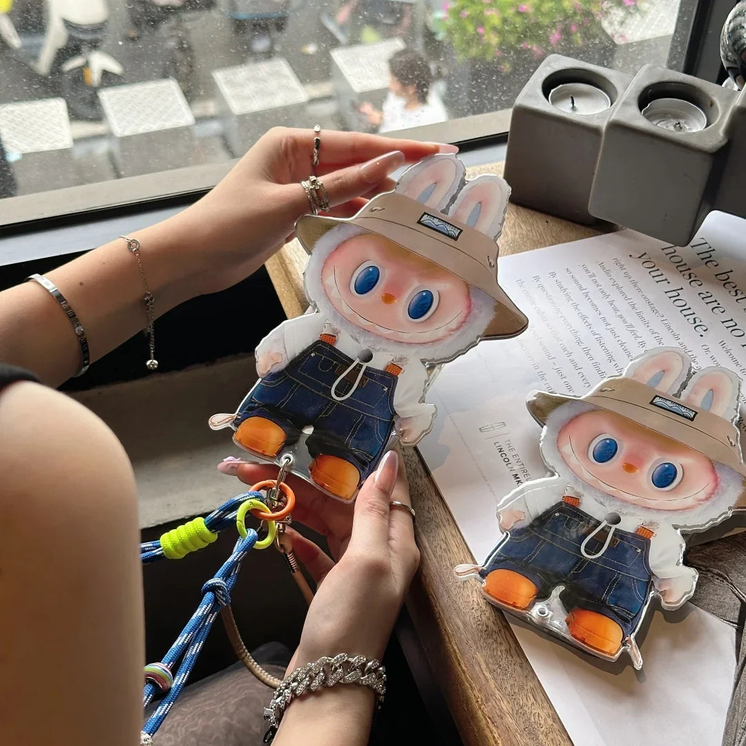 Cute Labubu iPhone Case with Rotating Mirror & Lanyard – Kawaii Protective Cover