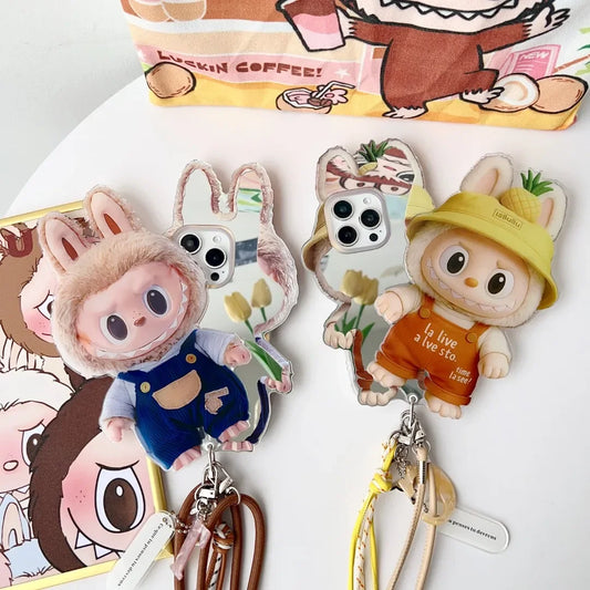 Cute Labubu iPhone Case with Rotating Mirror & Lanyard – Kawaii Protective Cover
